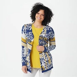 LOGO by Lori Goldstein Long Sleeve Jacquard Sweater A395427 1X NWT Nautical Blue